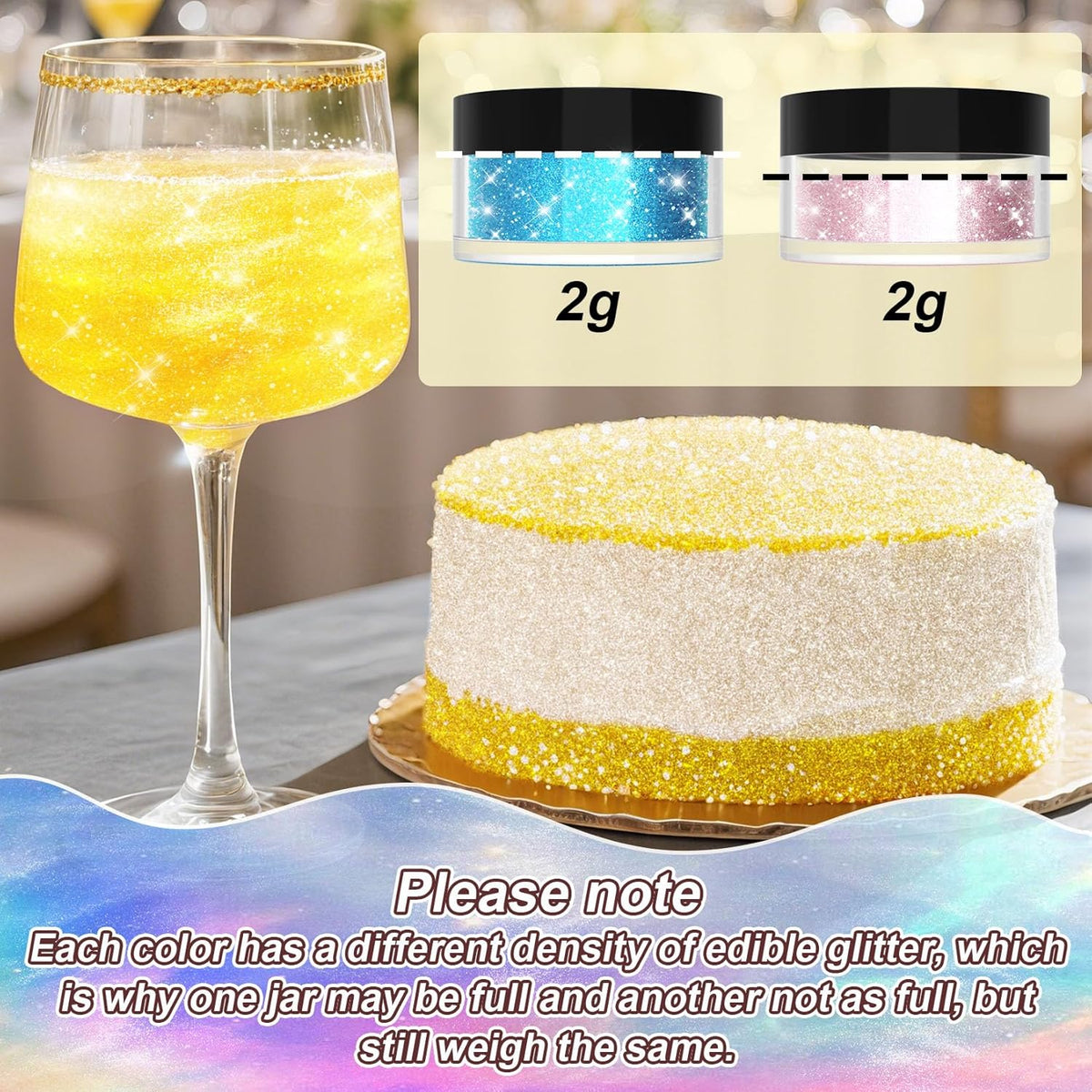 Edible Glitter for Drinks - 20 Glimmer Colors Luster Dust Edible, Food Grade Shimmering Cake