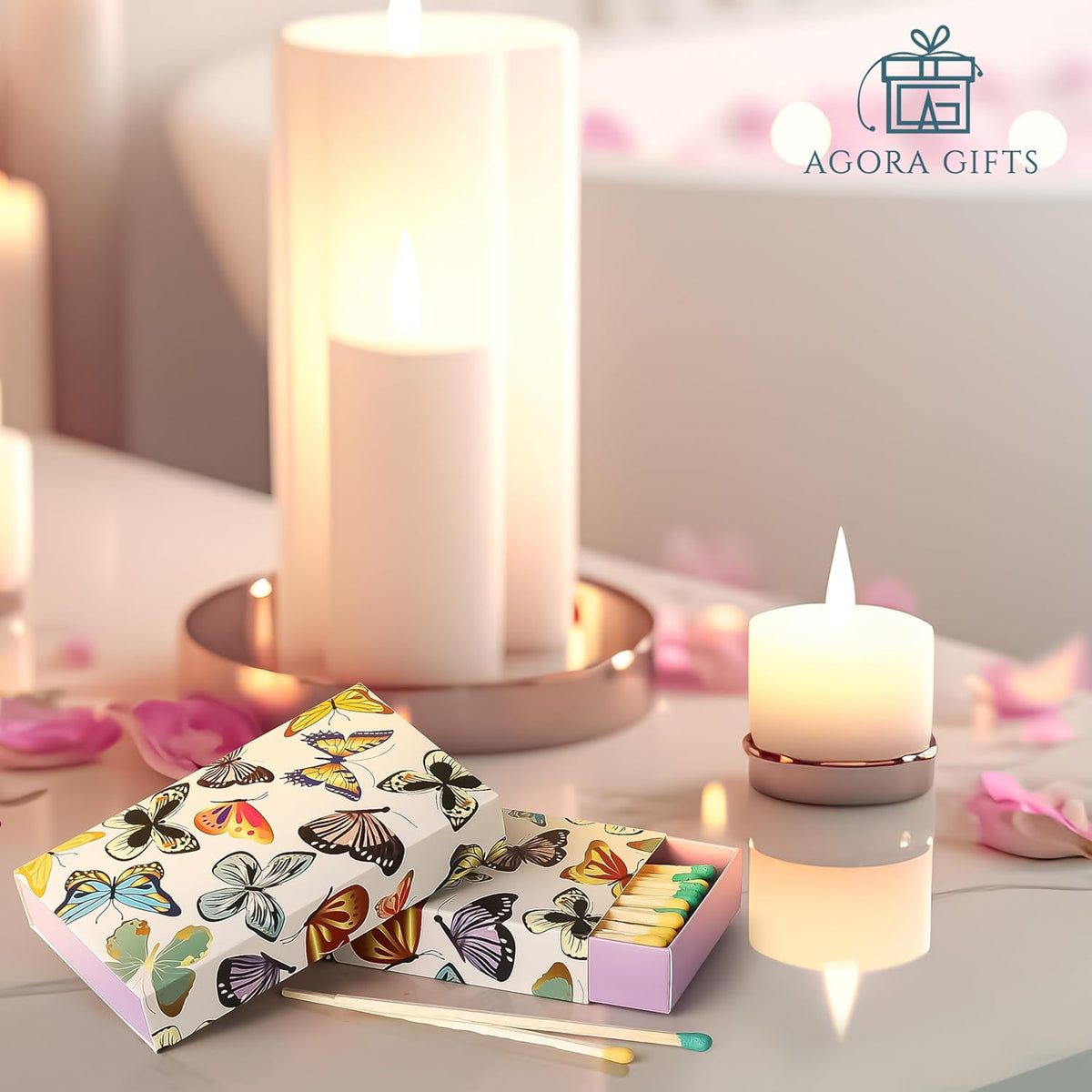 Decorative Matches Box -4-Inch Long Matches for Candles with Strike - Wooden Colorful Candle Sticks