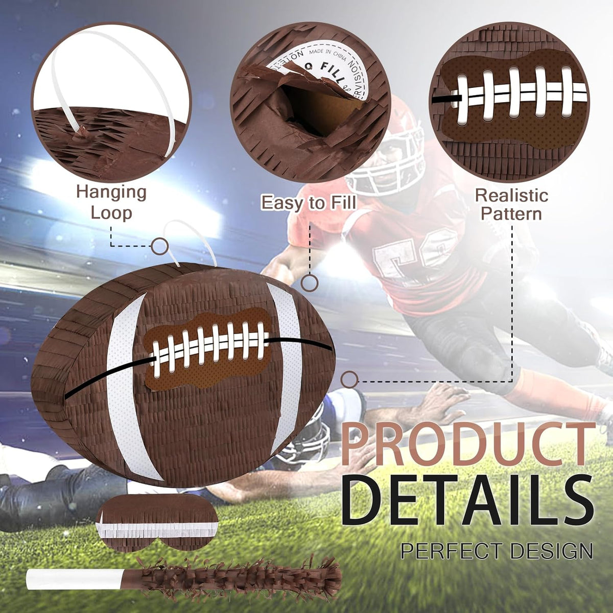 Football Pinata with Pinata Stick & Hanging Football Party Decorations Footballs Games for Boys