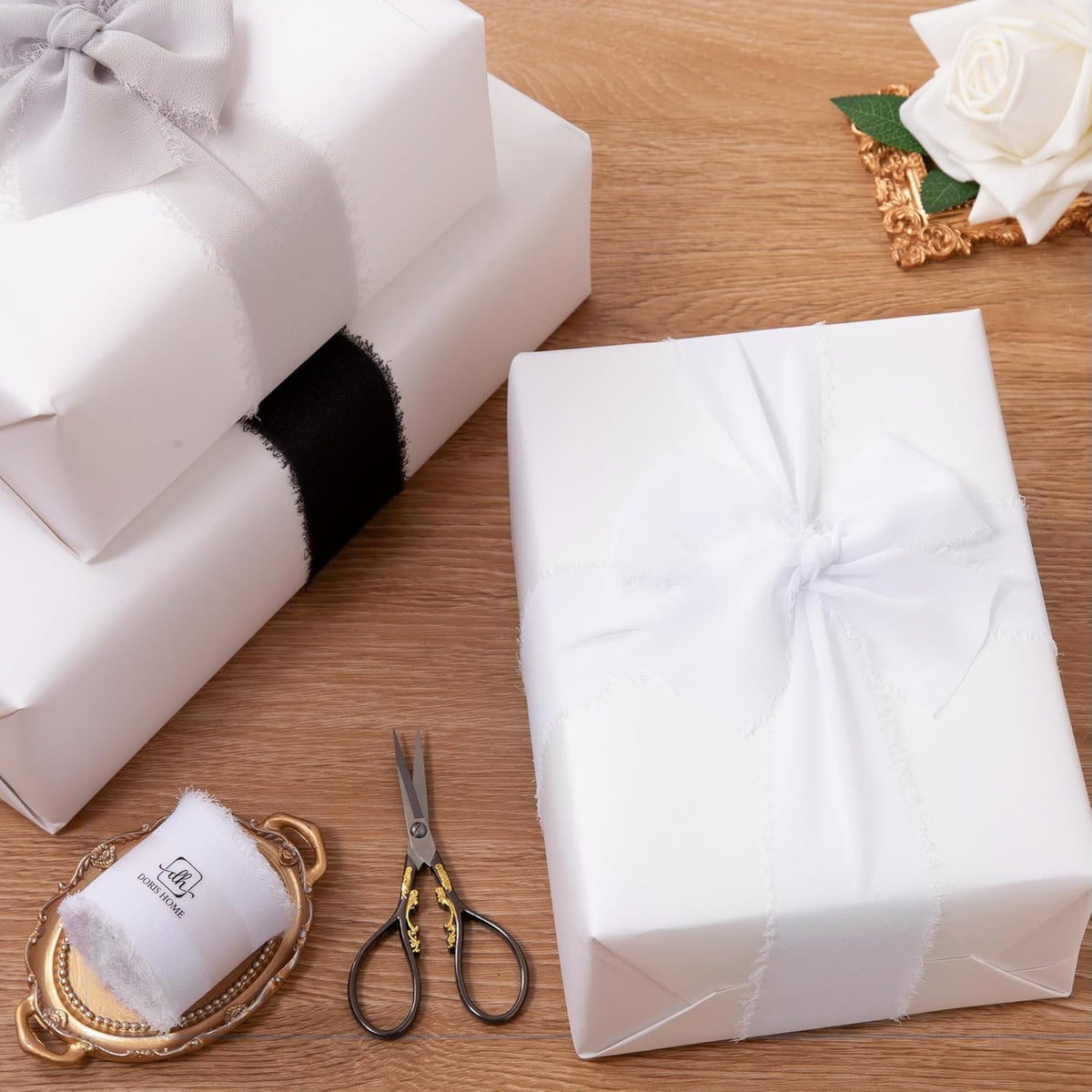 DORIS HOME White Chiffon Ribbon for Flower Bouquet, 2" x21Yd Fabric Ribbon for Gift Wrapping