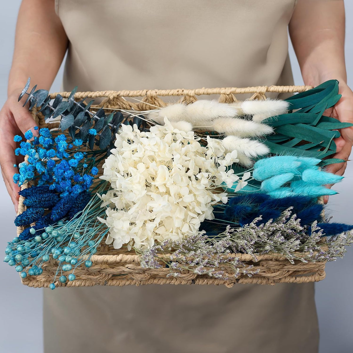xin's convey DIY Natural Dried Flower Set, Blue Large Package with Stem Flowers for Vases, Handmade