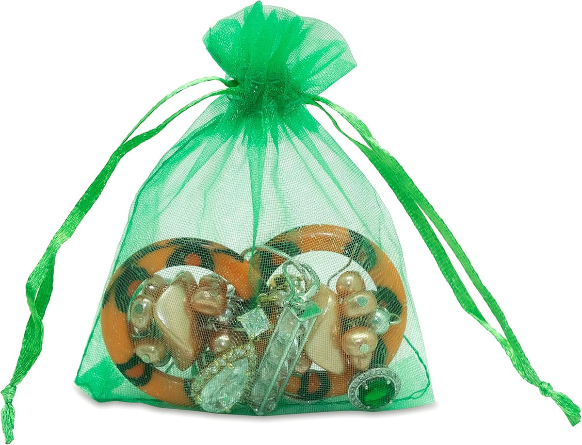 TheDisplayGuys 100-Pack 3x4 Light Green Sheer Organza Gift Bags with Drawstring, Jewelry Candy