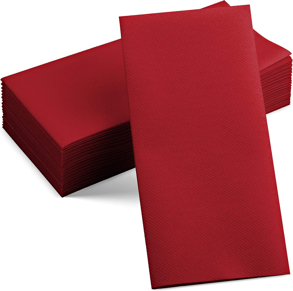 50-Pack Disposable Linen-Feel Burgundy Napkins, 12" x 17" Cloth-Like Paper Dinner Napkins For