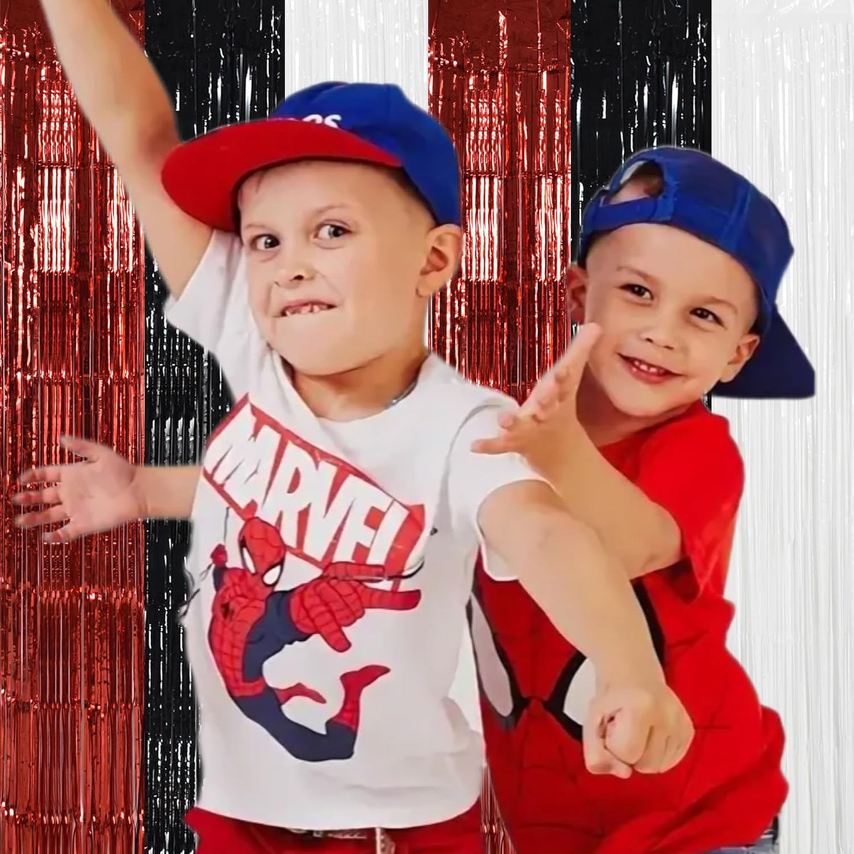 TONIFUL Black Red White Door Streamers,Black Red and White Photo Booth Backdrop Metallic Streamers