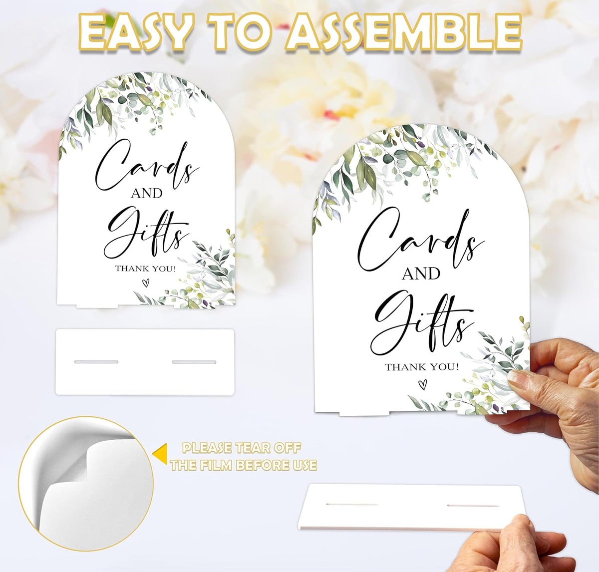 Greenery Cards and Gifts Sign, 6 x 8 Inch White Arch Acrylic Wedding Sign with Holder, Wedding Sign
