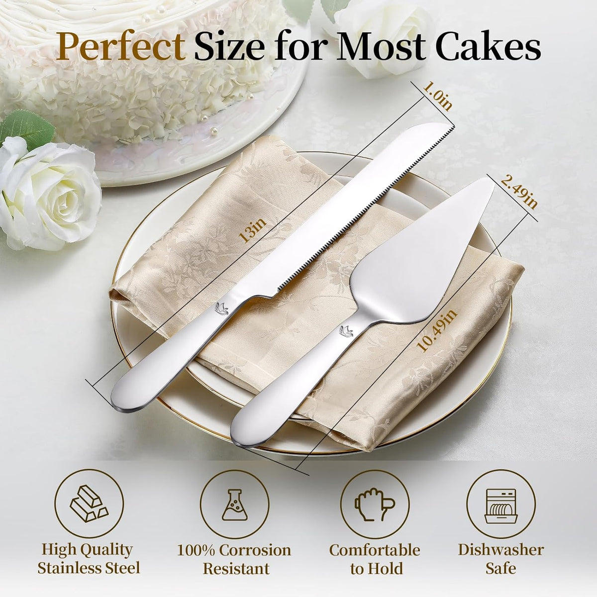 Cake Cutting Set for Wedding - Extended Cake Knife and Server Set Thickened Stainless Steel 13.0"
