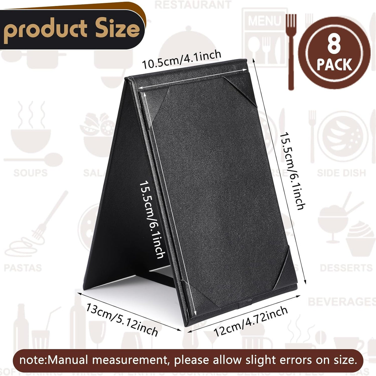 Gerrii Leatherette Table Tents Black PU Leather Menu Covers Bulk Double Sided Frame Sign Holders 2