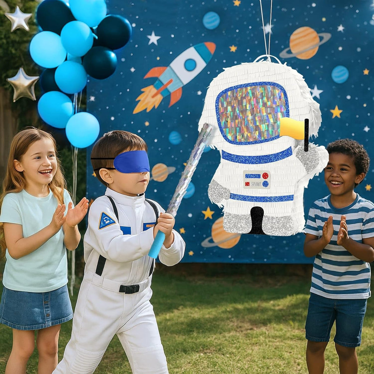 WERNNSAI Astronaut Piñata - Space Party Decorations Space Piñata Bundle with Blindfold and Bat Boy