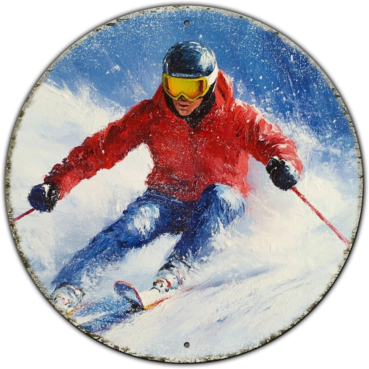 Round Ski Vintage Metal Sign Skiing Sign, Office Sign Home Décor Ski Lodge Décor Cabin Tin Sign 8 *