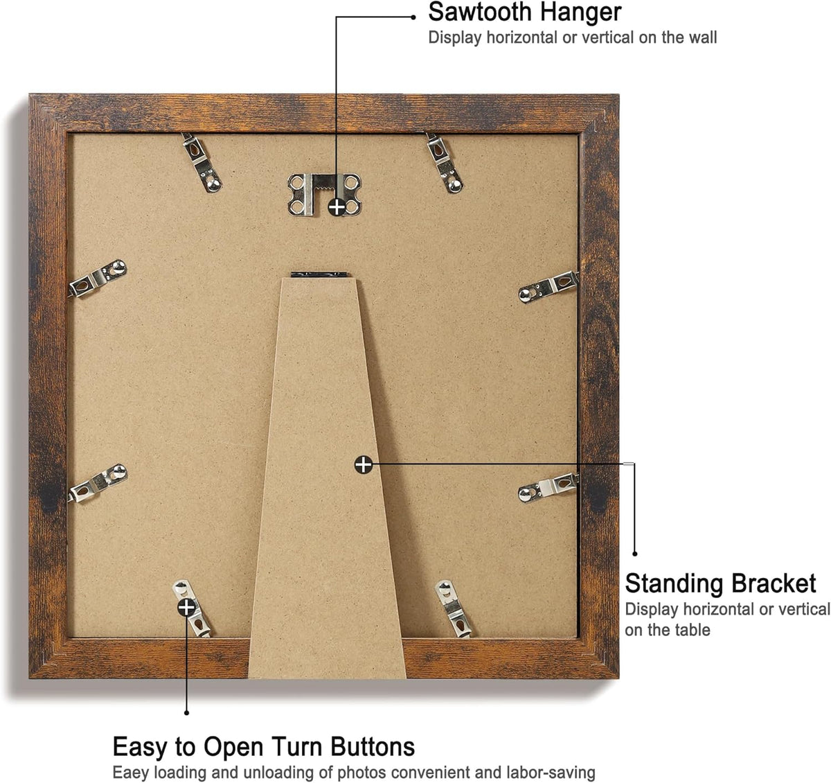 10x10 Picture Frame Set of 4 with Real Glass, Rustic Frames Display 8x8 Picture with Mat or 10 x 10