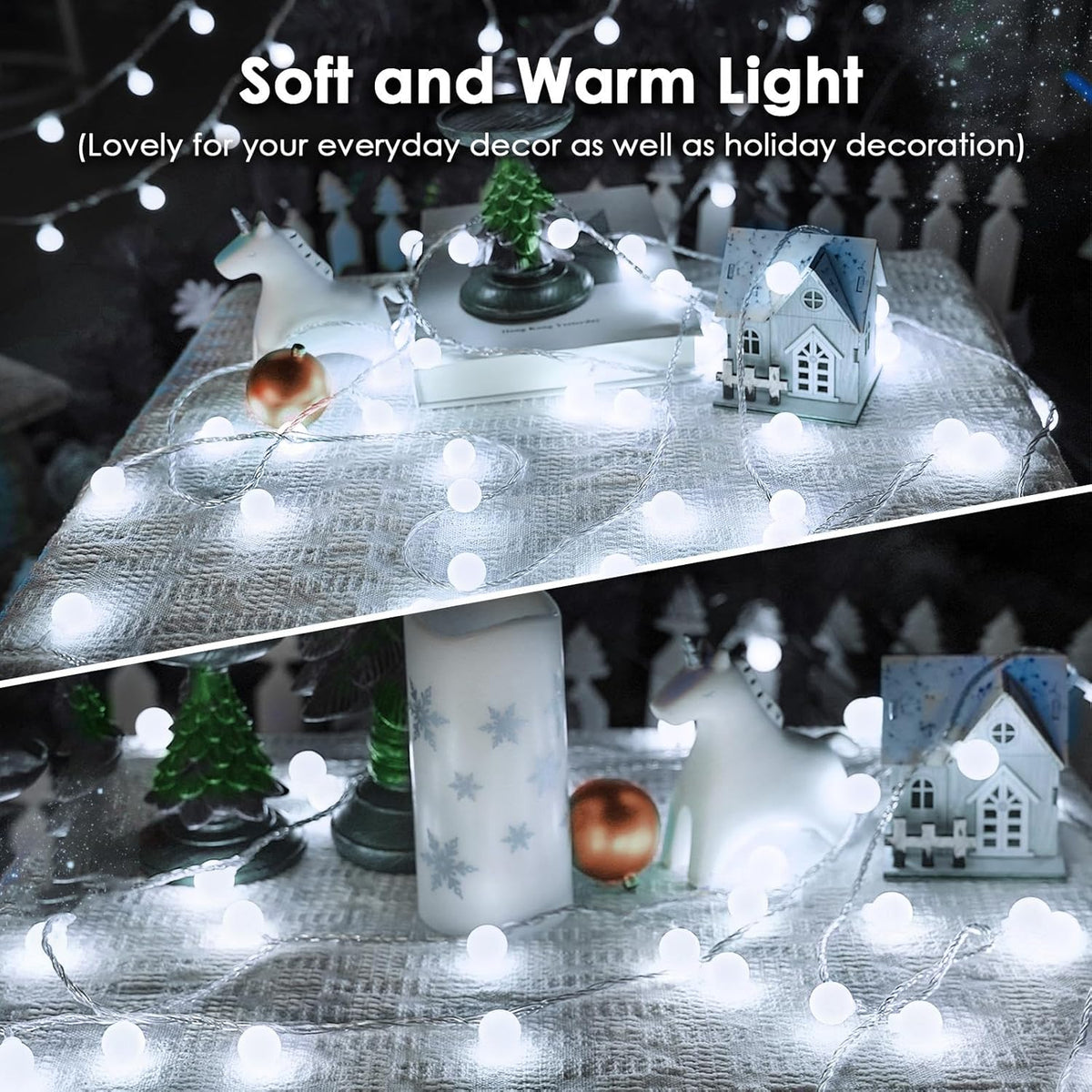 100LED Connectable String Lights Indoor Outdoor for Bedroom, 43ft White Fairy Lights with Remote &