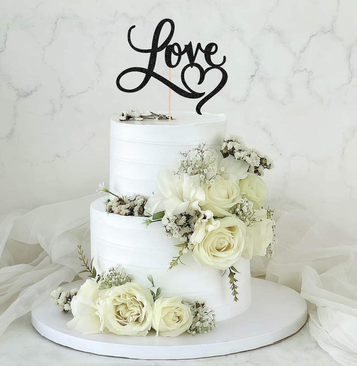 Love Cake Topper - Black Glitter Paper Wedding Cake Decoration Supplies, Perfect for Bridal