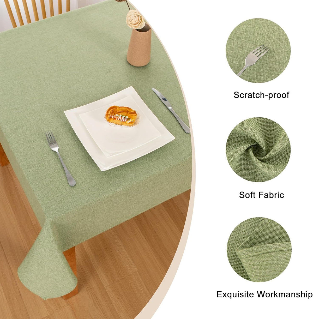 Hiasan Faux Linen Rectangle Tablecloth - Wrinkle and Stain Resistant Washable Table Cloth for