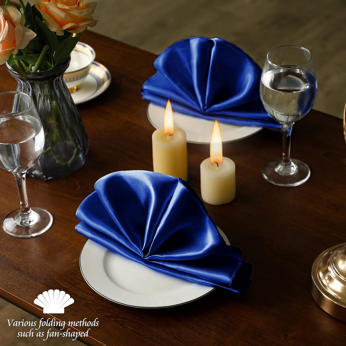 Manyshofu 60 Pieces Royal Blue Satin Napkins - 20x20 Inches Cloth Napkins, Square Satin Fabric