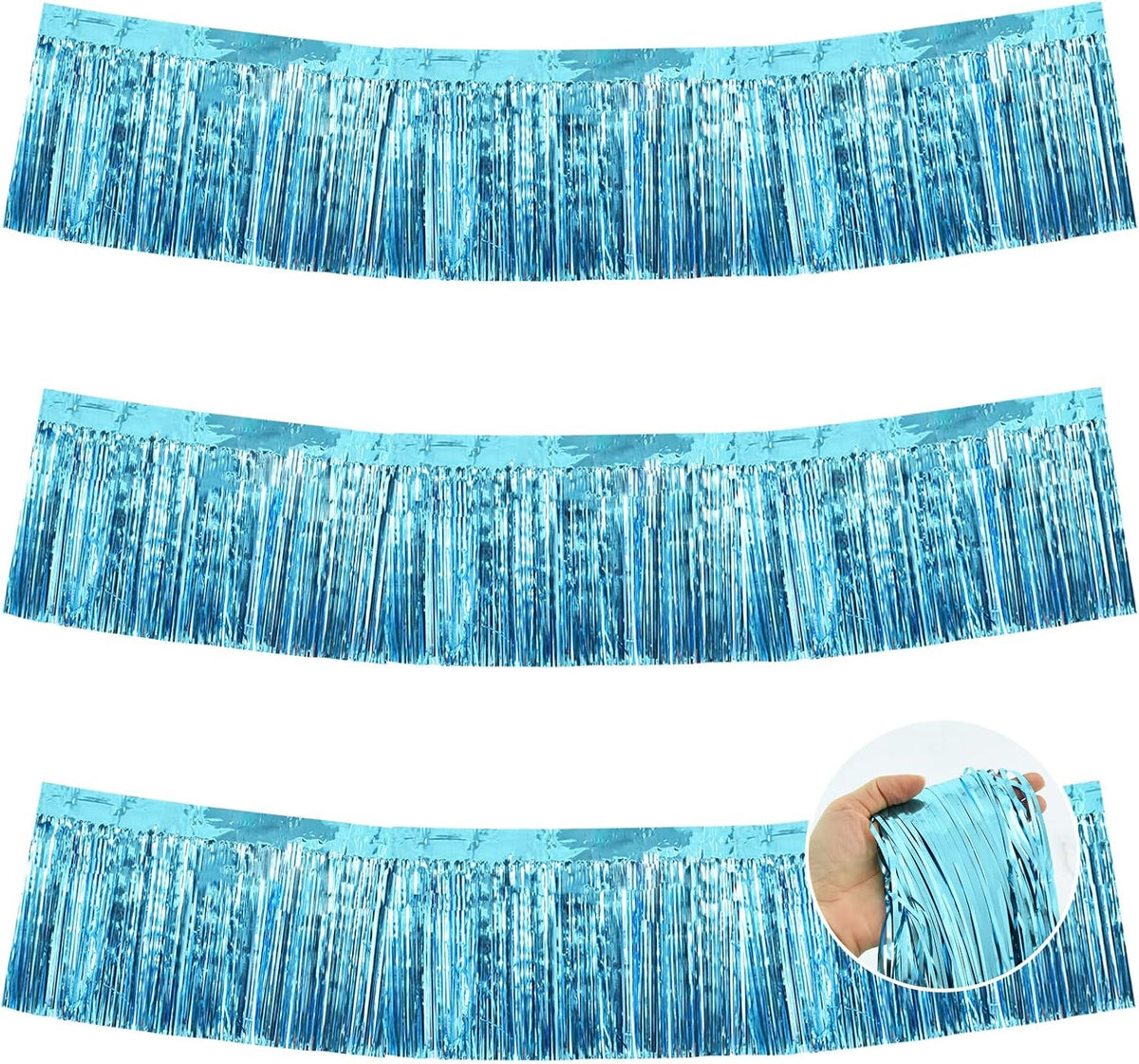 BEISHIDA 3 Packs Metallic Foil Fringe Garland Baby Blue Wall Hanging Tinsel Fringe Banners for Car