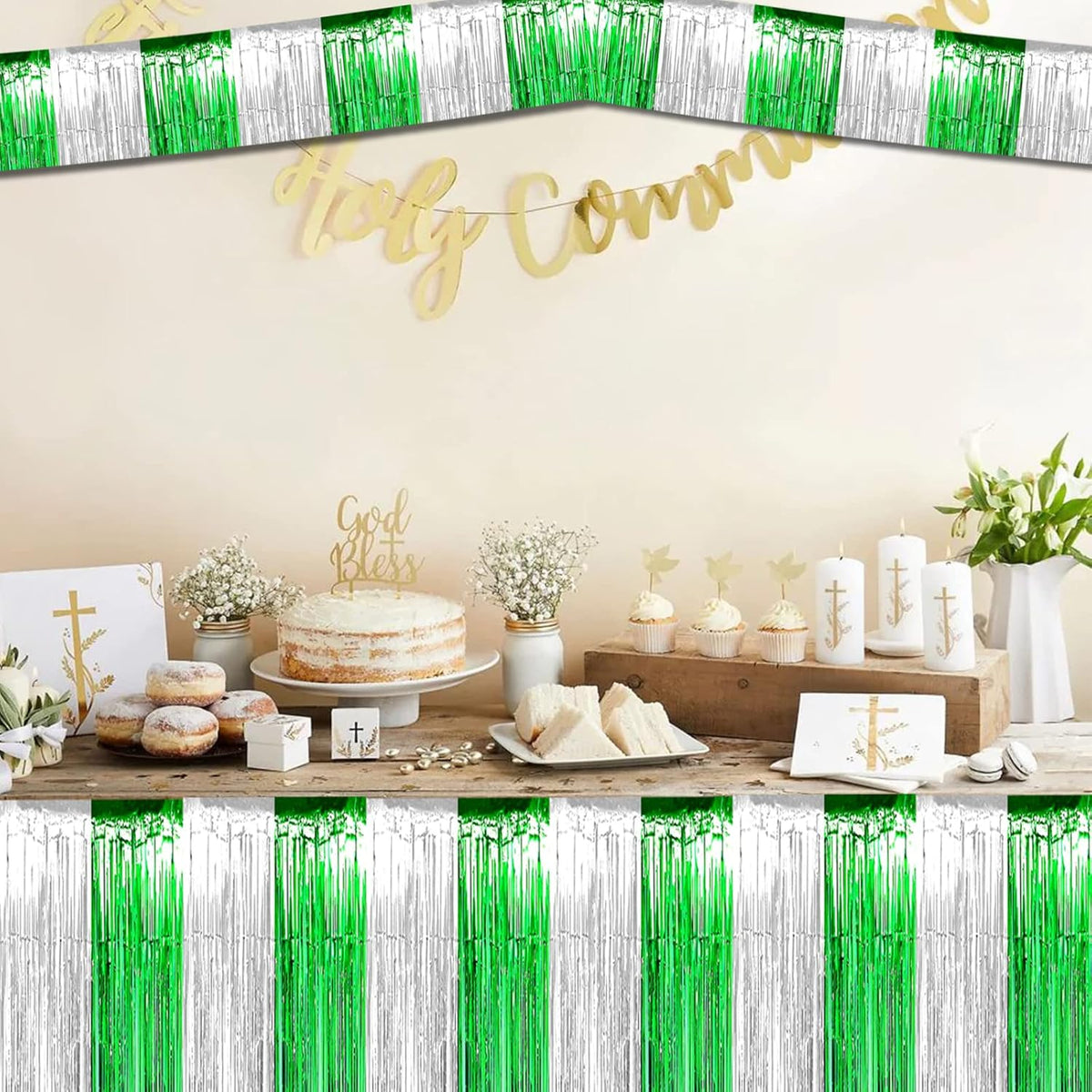 10 Pack 10 Feet Foil Fringe Garland Metallic Tinsel Streamers Banner Wall Hanging Backdrop for