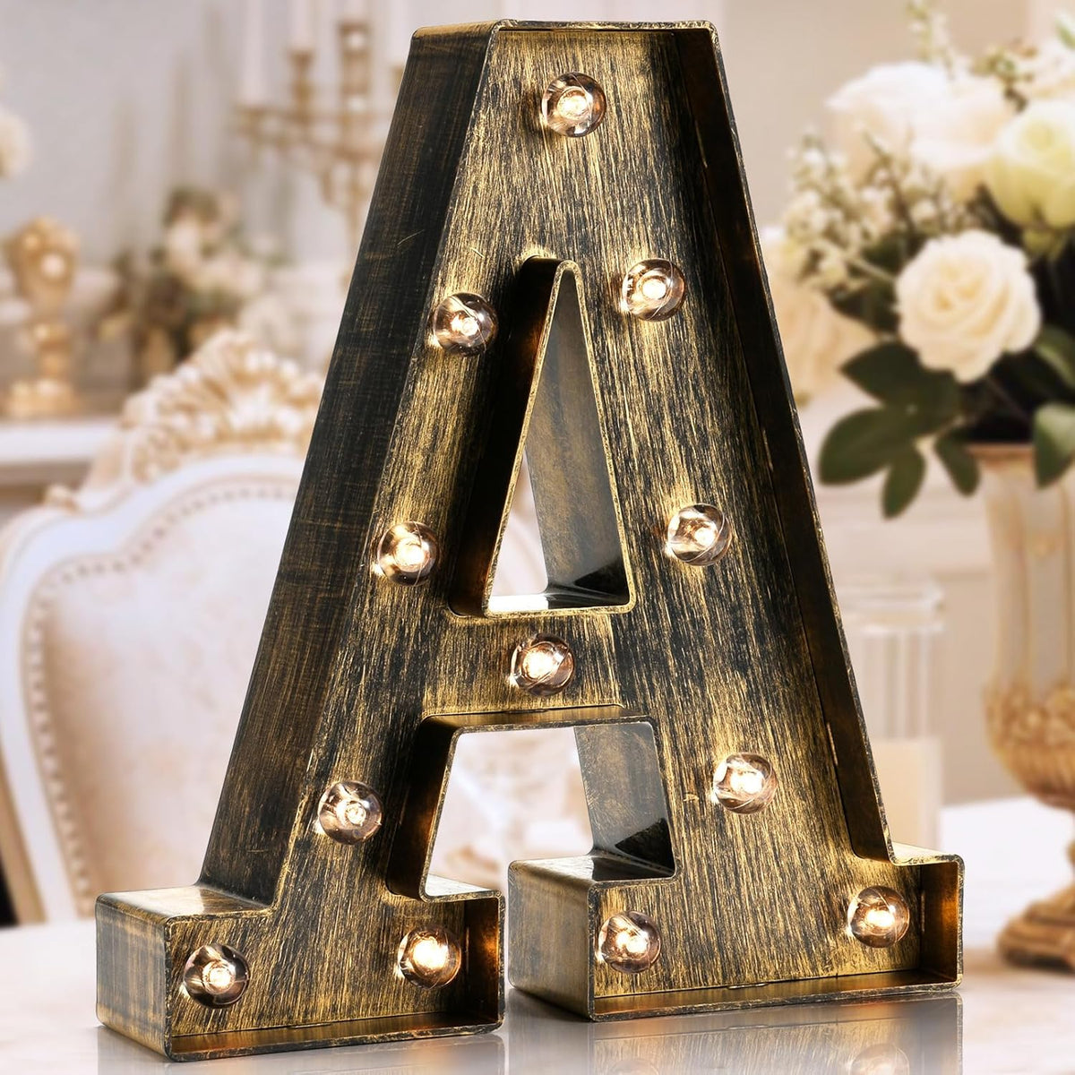 OYCBUZO Golden Black Led Marquee Letter - Industrial, Vintage Style Light Up Alphabet Letter Sign