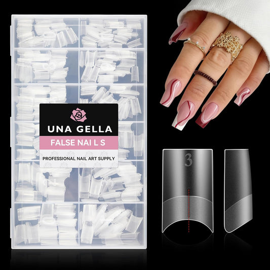 UNA GELLA Medium Square Gel Nail Tips 504pcs Full Matte Square Gel Tips Half Cover Clear False