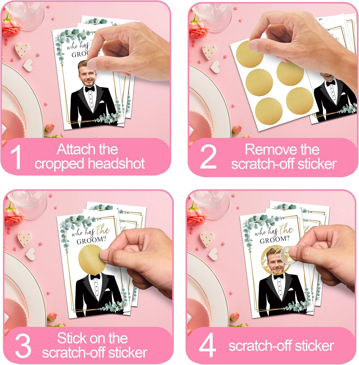 Bridal Shower Scratch Off Game Cards, Who Has The Groom, 41Pcs Watercolor Greenery Wedding Shower