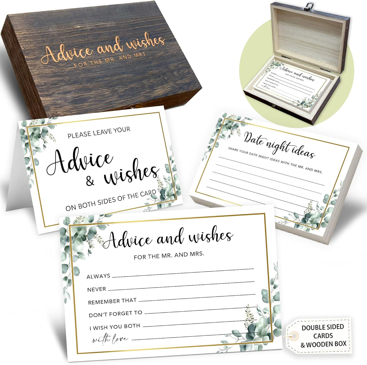 50 Pcs Advice and Wishes for the Mr and Mrs Cards in Box - Bridal Shower Guest Book - Perfect for