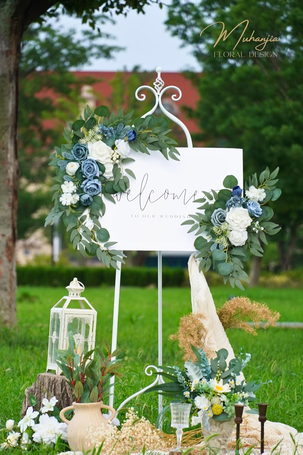 Wedding Sign Faux Flower Swag (Pack of 2) for Ceremony Party Reception Entrance Floral Decor Wall