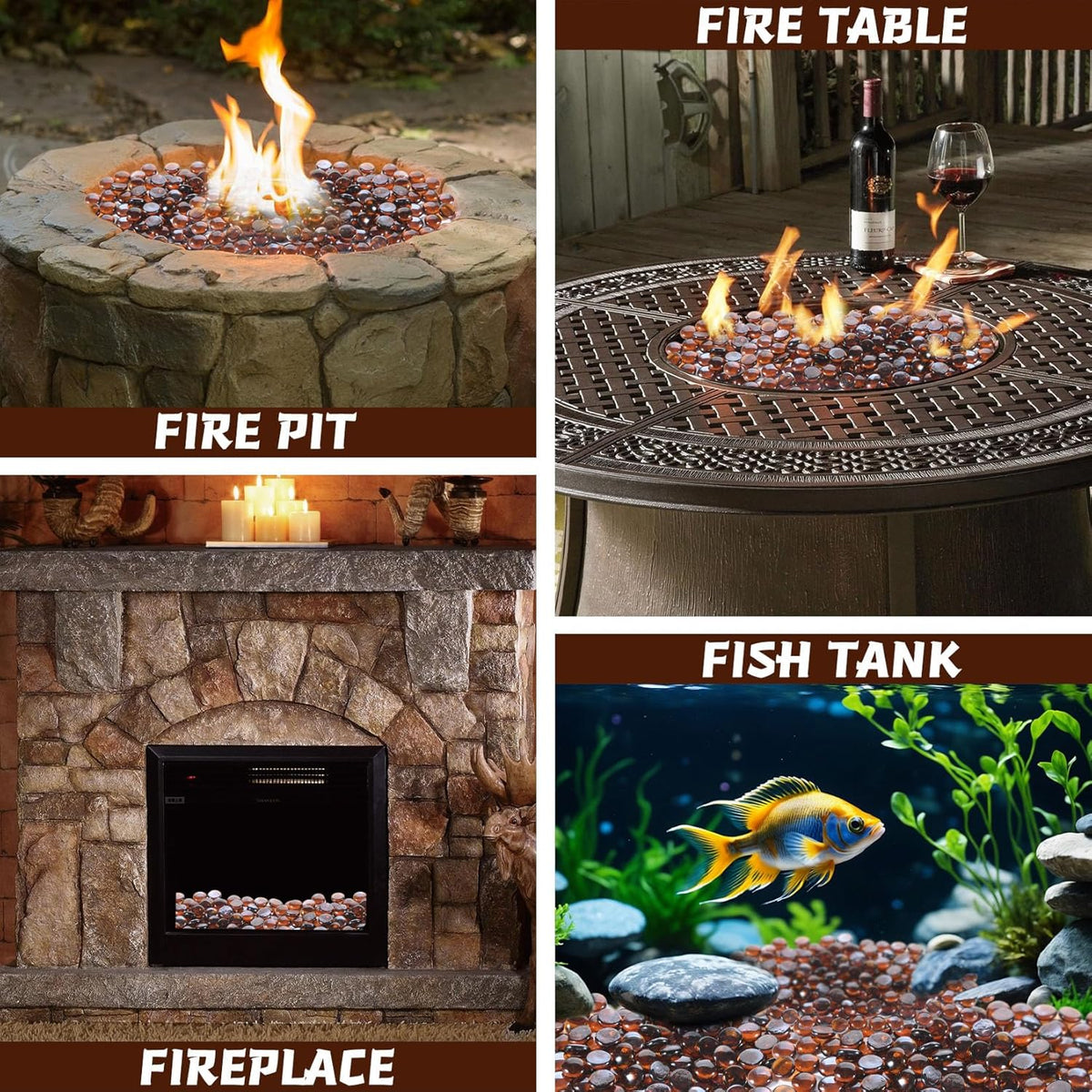 20 Pounds Firepit Glass, 3/4 Inch Glass Beads, Rocks for Fire Pit Table, Fireplace and Fire Bowl