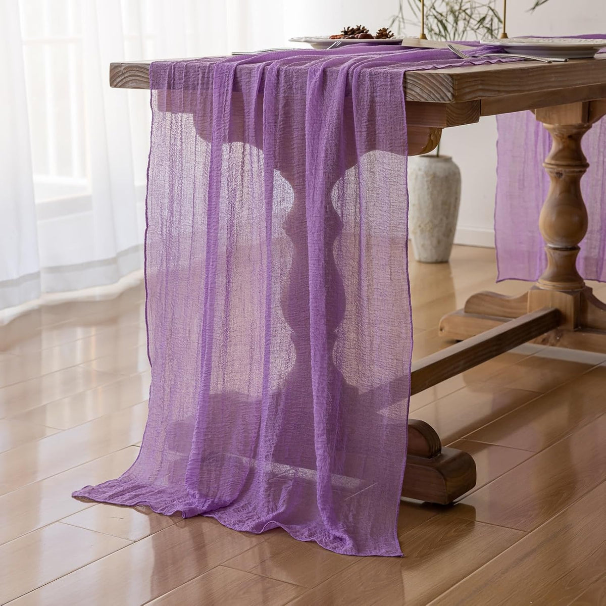 6pcs Lilac Gauze Rustic Cheesecloth Table Runner 120 Inch 10 FT for Wedding Baby Shower Bridal