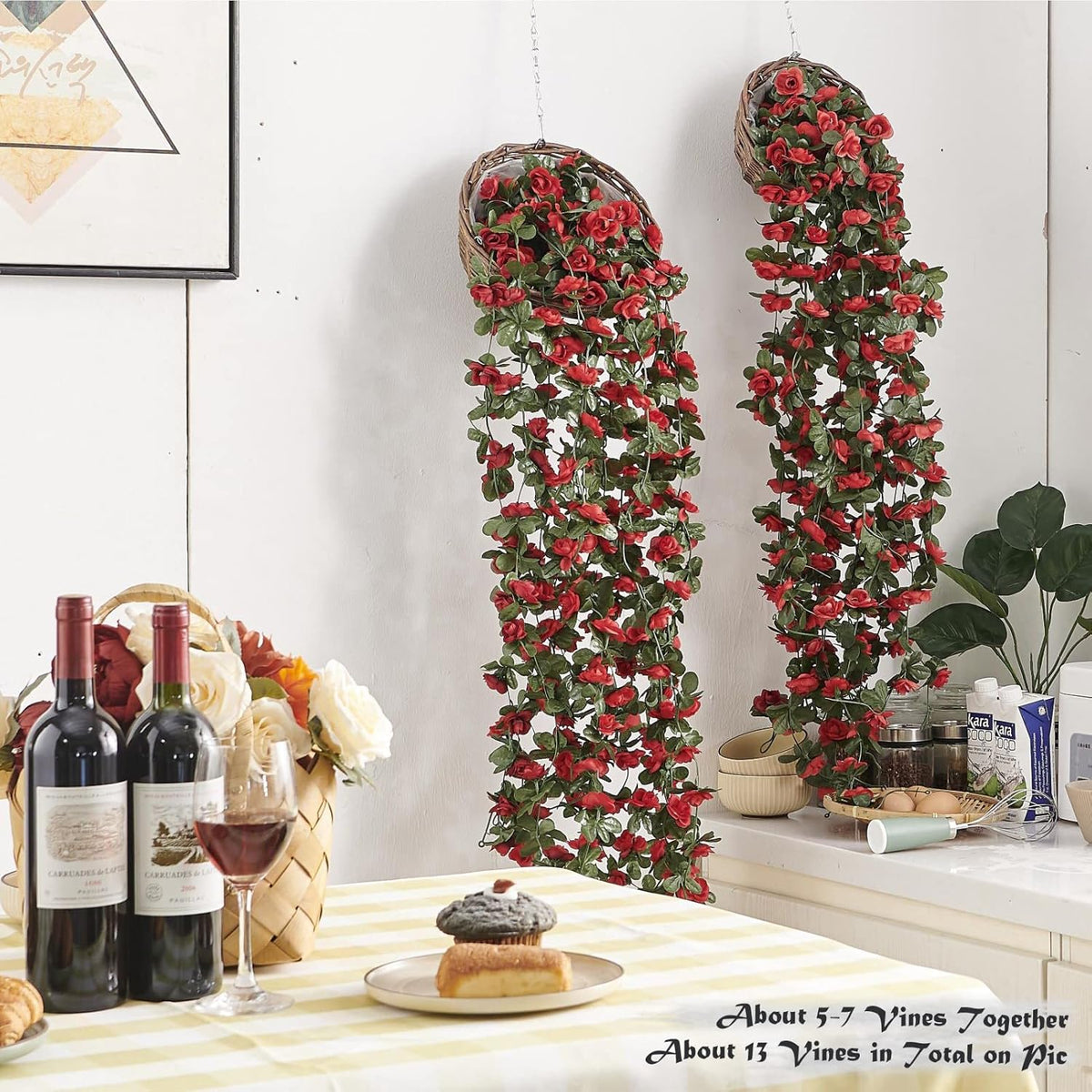 6 Pcs x 8.2 ft Flower Garland Artificial Rose Vine Flowers with Green Leaves Hanging Fake Roses