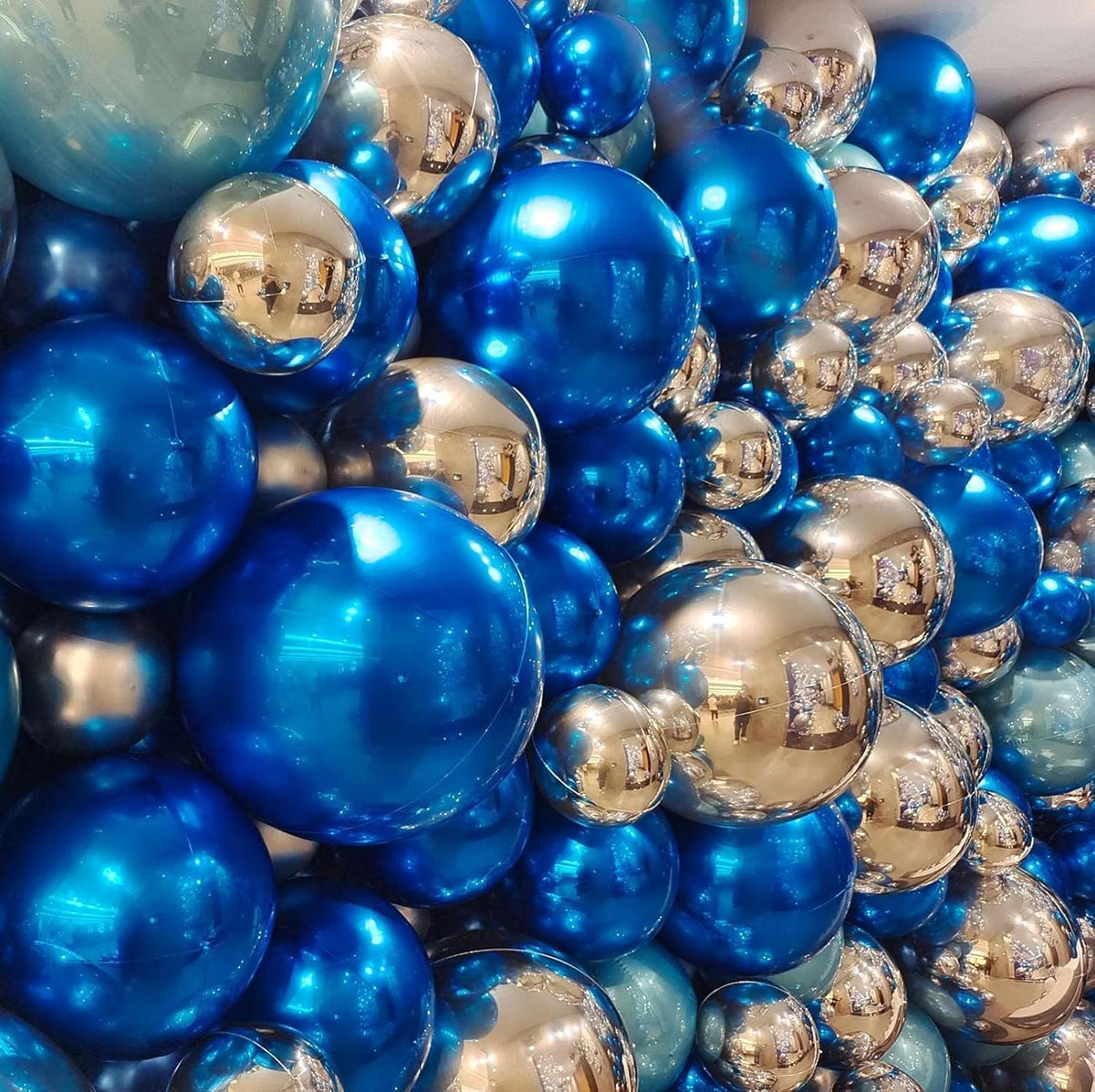 12Pcs Dark Blue Round Foil Balloons, 22" 15" 10" 4D Helium Ball Balloon, Metallic Blue Foil Balloon