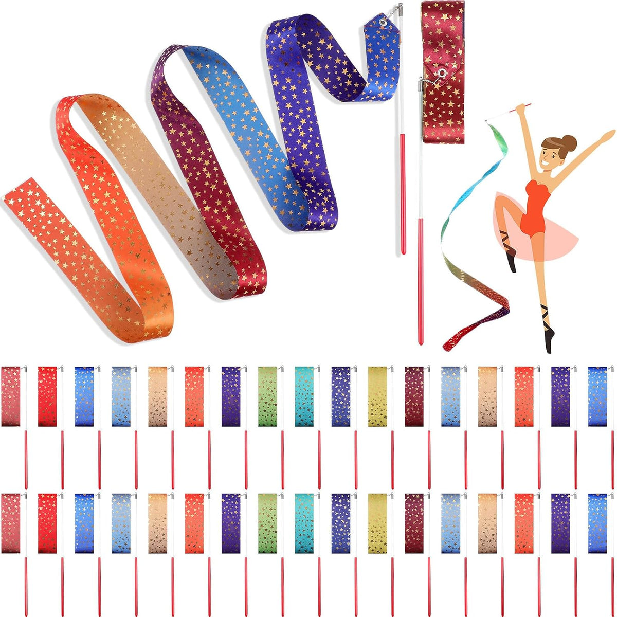 Yilloog 50 Pcs Ribbon Dancing Wands Party Favors, 78.7 Inch Artistic Gymnastics Ribbon Streamers