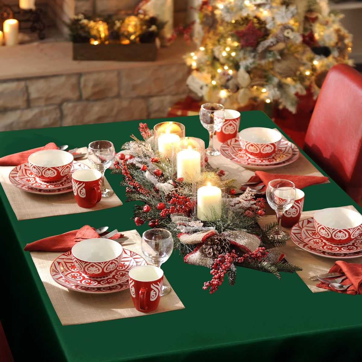 sancua 2 Pack Hunter Green Tablecloth 60 x 102 Inch, Rectangle 6 Feet Table Cloth - Stain and