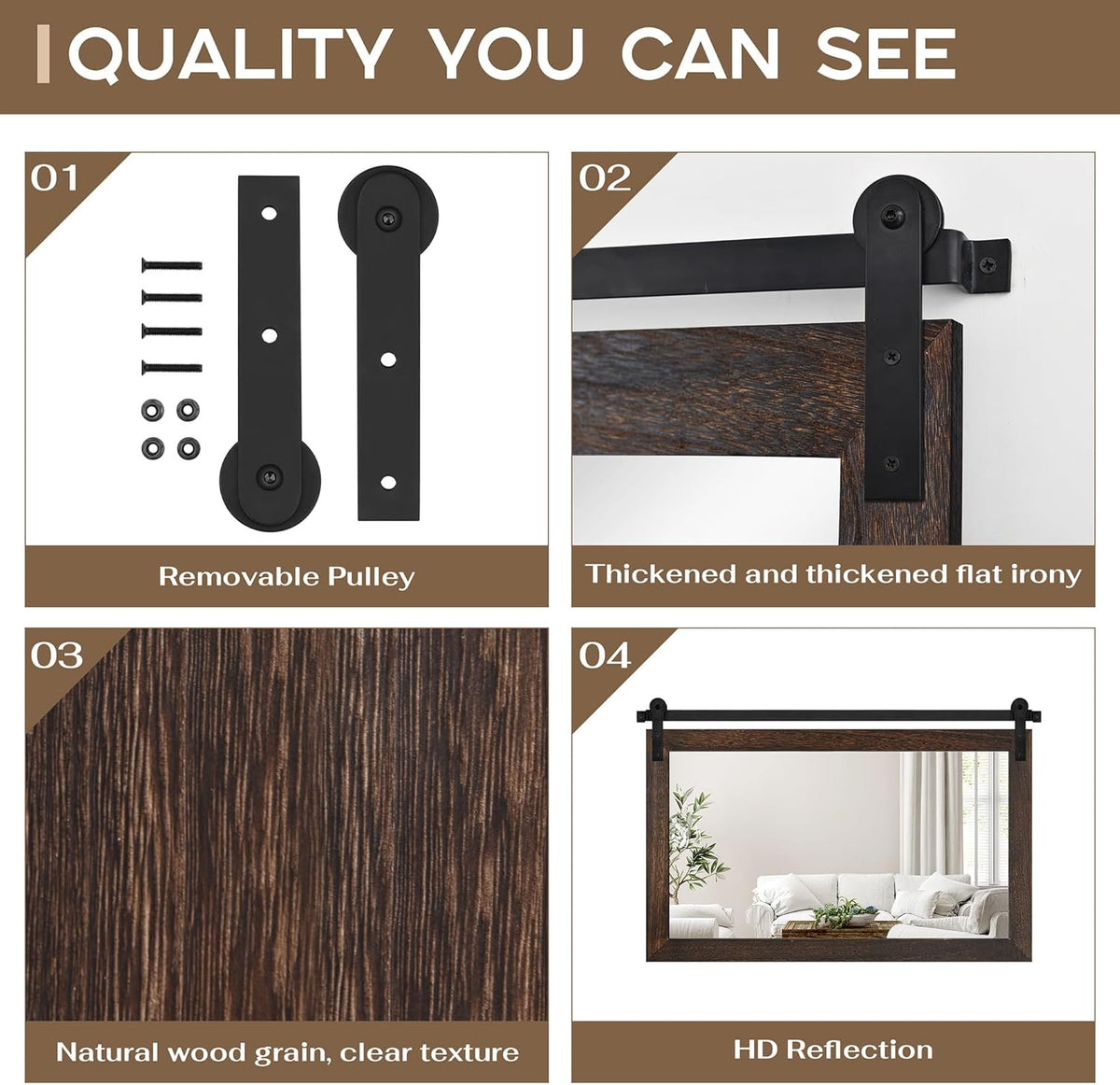COGOOD Farmhouse Barn Door Mirror - 41 x 26 Rustic Wood Framed Wall Mirror for Bathroom, Living