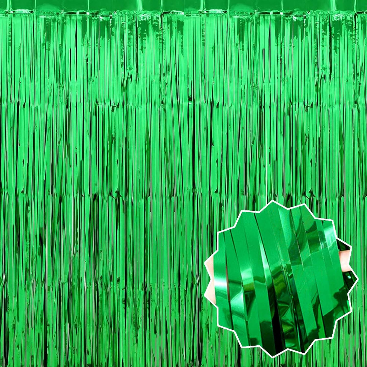 6 Pack Green Foil Fringe Curtains Backdrop, 3.28 x 8.2 Ft Metallic Streamers Tinsel Curtains