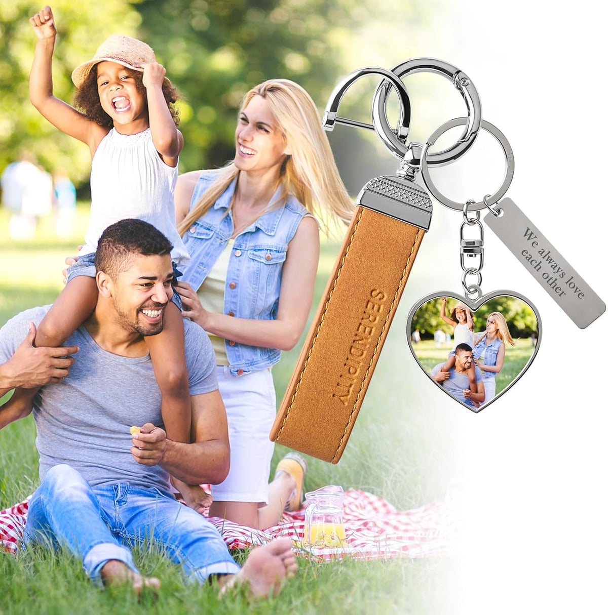 Double Side Custom Keychain with Picture Personalized Engraving Photo Text Customized Gifts for Men