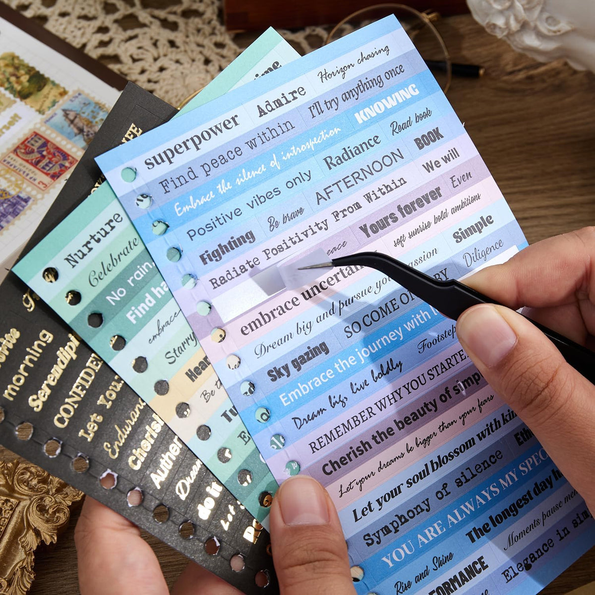 2500+ Pcs Word Stickers for Journaling, 50 Sheets Quote Sticker Gold Foil Art Scrapbook Supplies