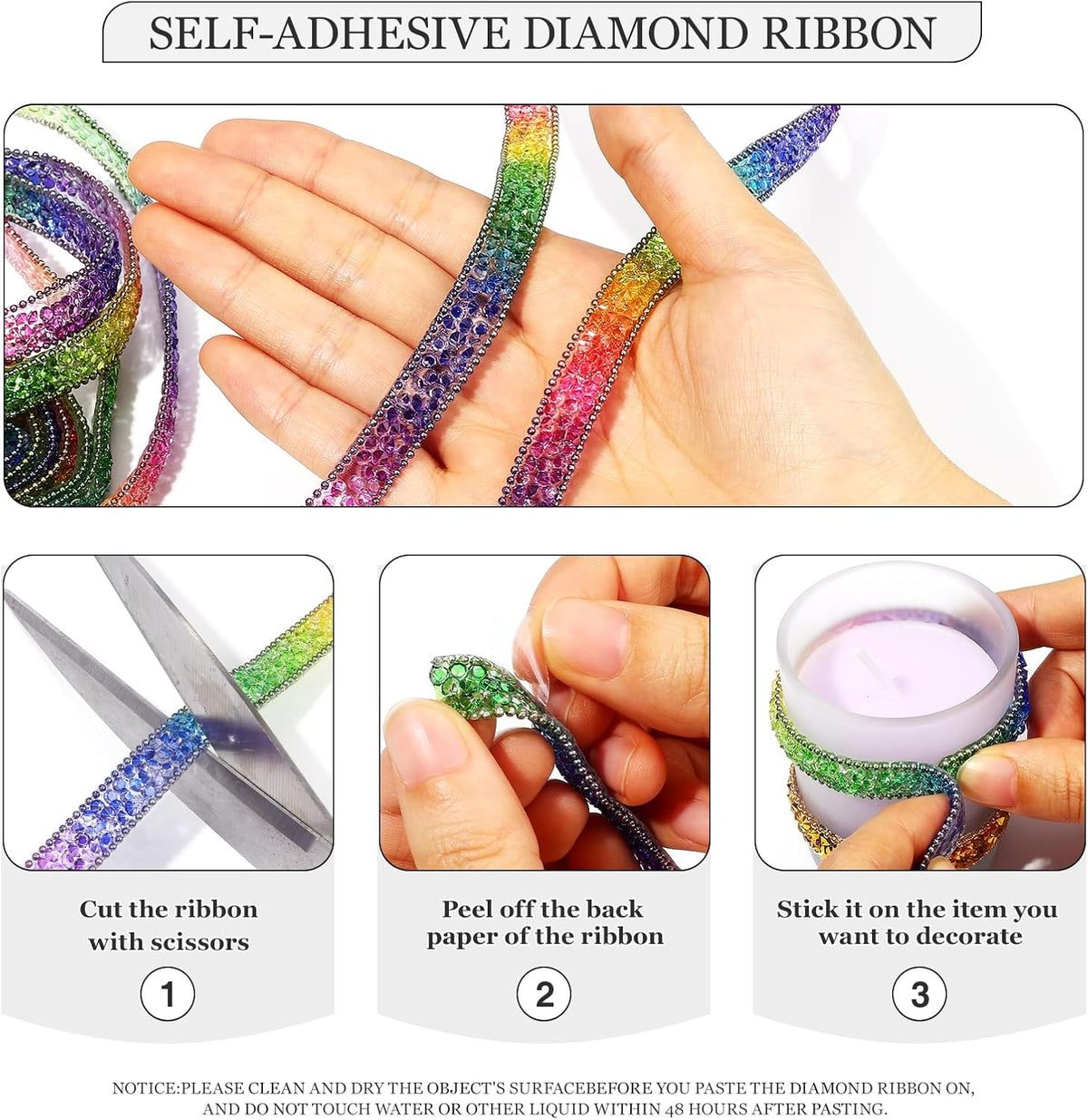 Rhinestone Ribbon 3 Yards Self Adhesive Rhinestone Strips Diamond Ribbon Sticker Crystal Roll