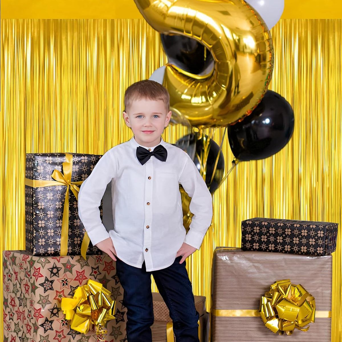 Gold Foil Fringe Curtain 3.3×8.3FT 2 Packs, Metallic Tinsel Curtains Party Streamers for Birthday