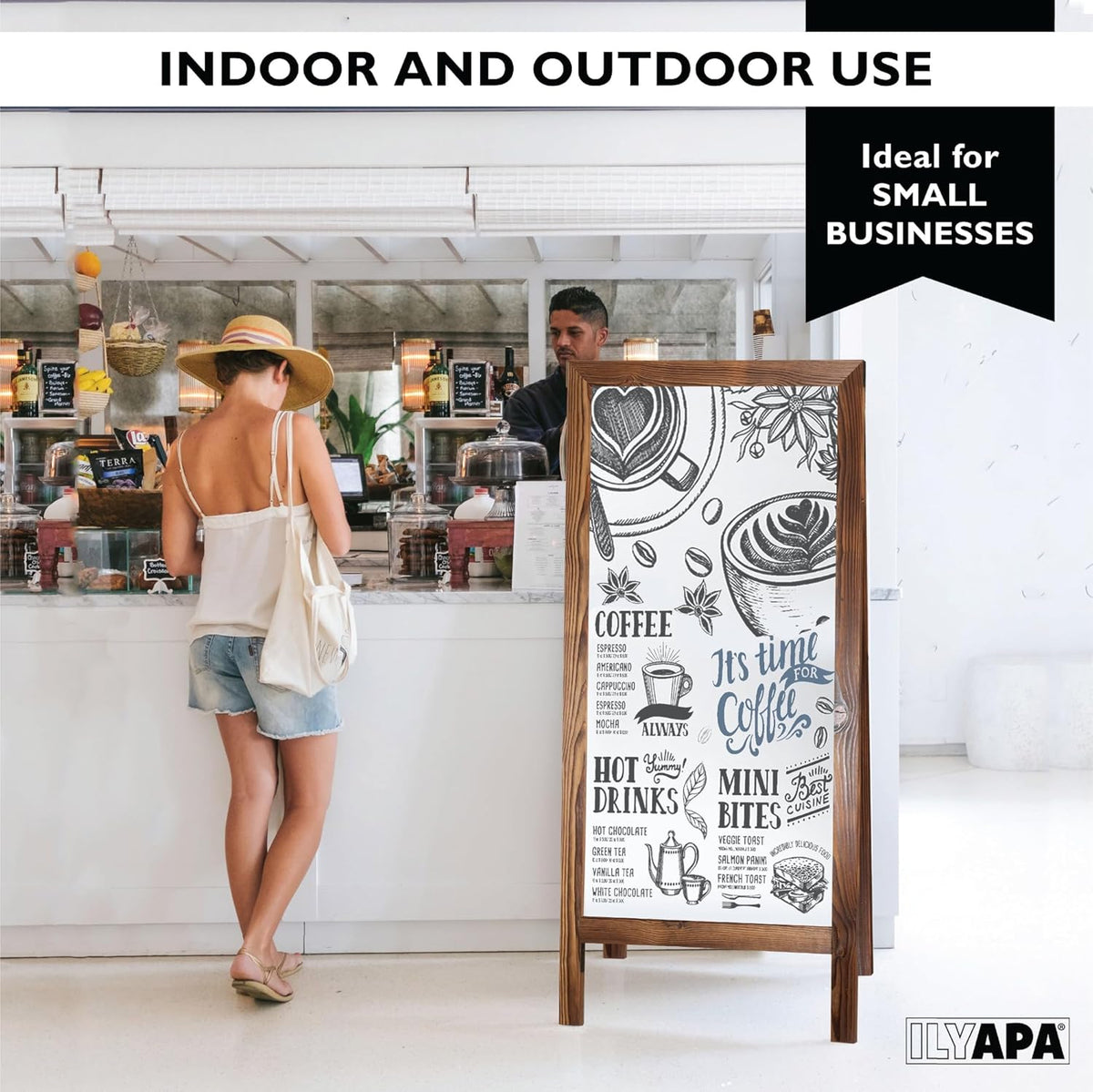 Ilyapa Wooden Dry Erase A Frame Sign - Magnetic Whiteboard Sidewalk Menu Board Outdoor - Menu