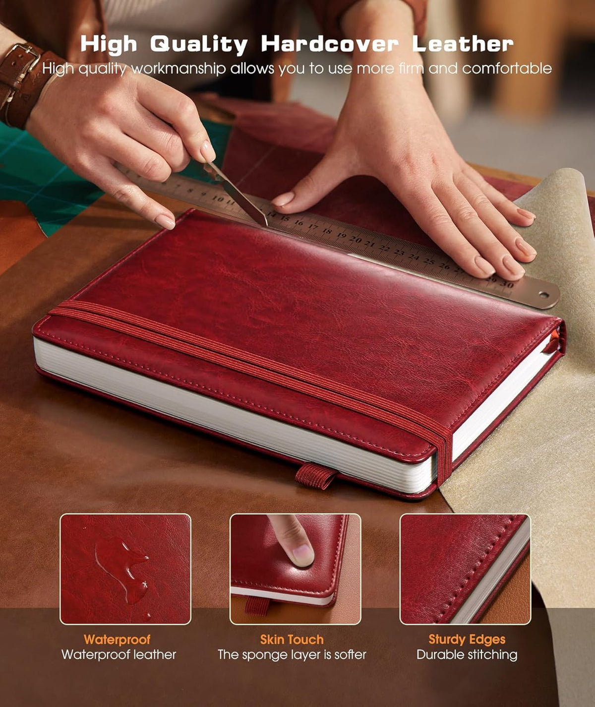 Lined Journal Notebook for Women Men, 256 Numbered Pages Hardcover Leather Journals for Writing, A5