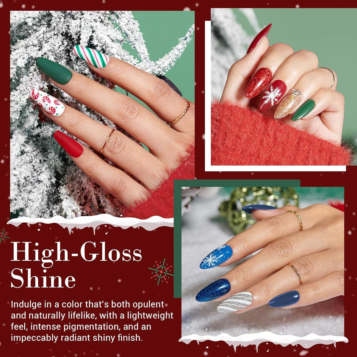 AZUREBEAUTY 31 PCS Dip Powder Nail Starter Kit Christmas, Red Green Gold Grey Acrylic Dipping