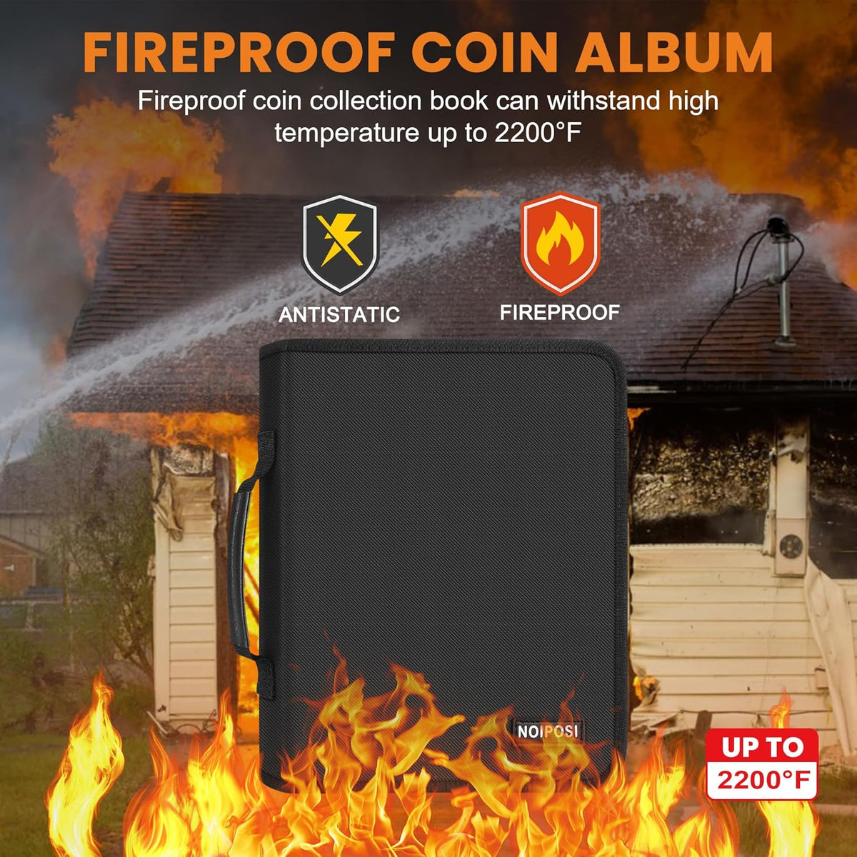 Coin Binder for Collectors with Handle, Fireproof 400 Pockets Coin Collection Album & 36 Paper