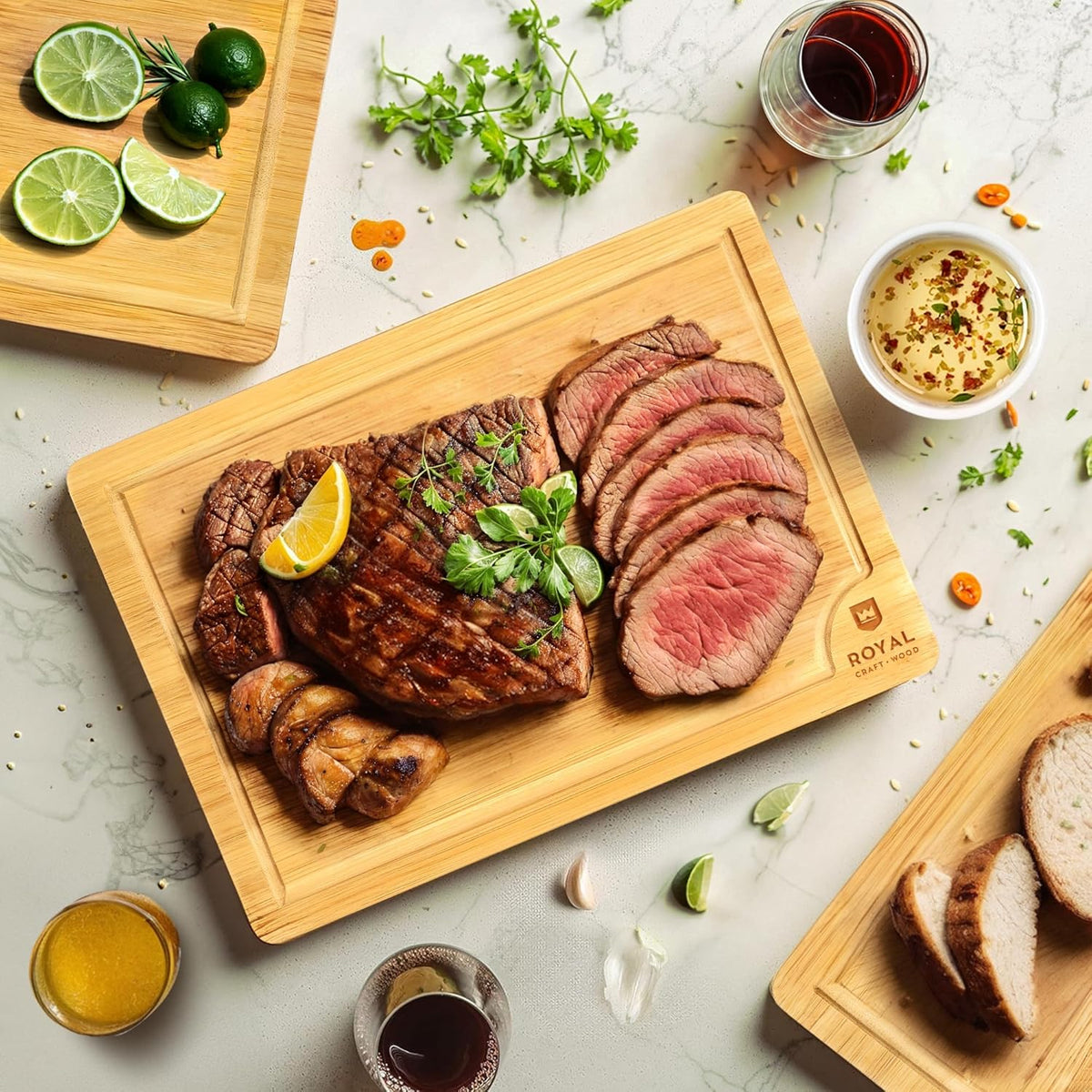 ROYAL CRAFT WOOD Wooden Cutting Boards for Kitchen Meal Prep & Serving - Bamboo Wood Serving Board