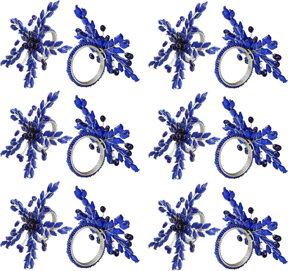 Napkin Rings Set of 12 for Dining Table Decoration Parties Everyday Metal Napkin Holder Leaf Blue