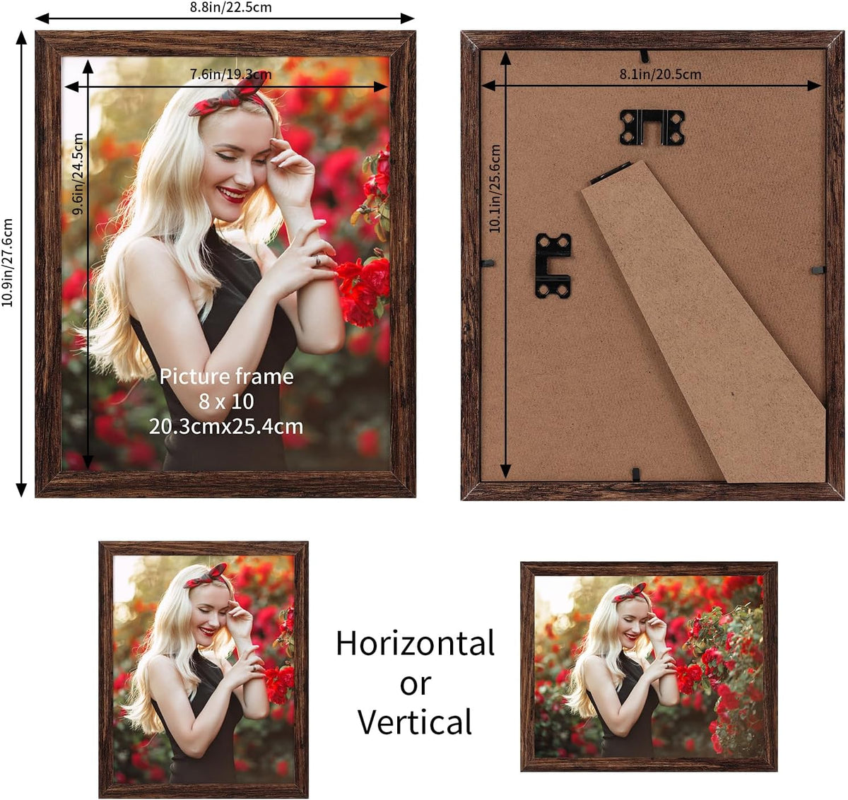 PETAFLOP Wooden Bulk 8x10 Picture Frame Set of 18, Rustic Brown Photo Frames Fits 8 by 10 for Wall