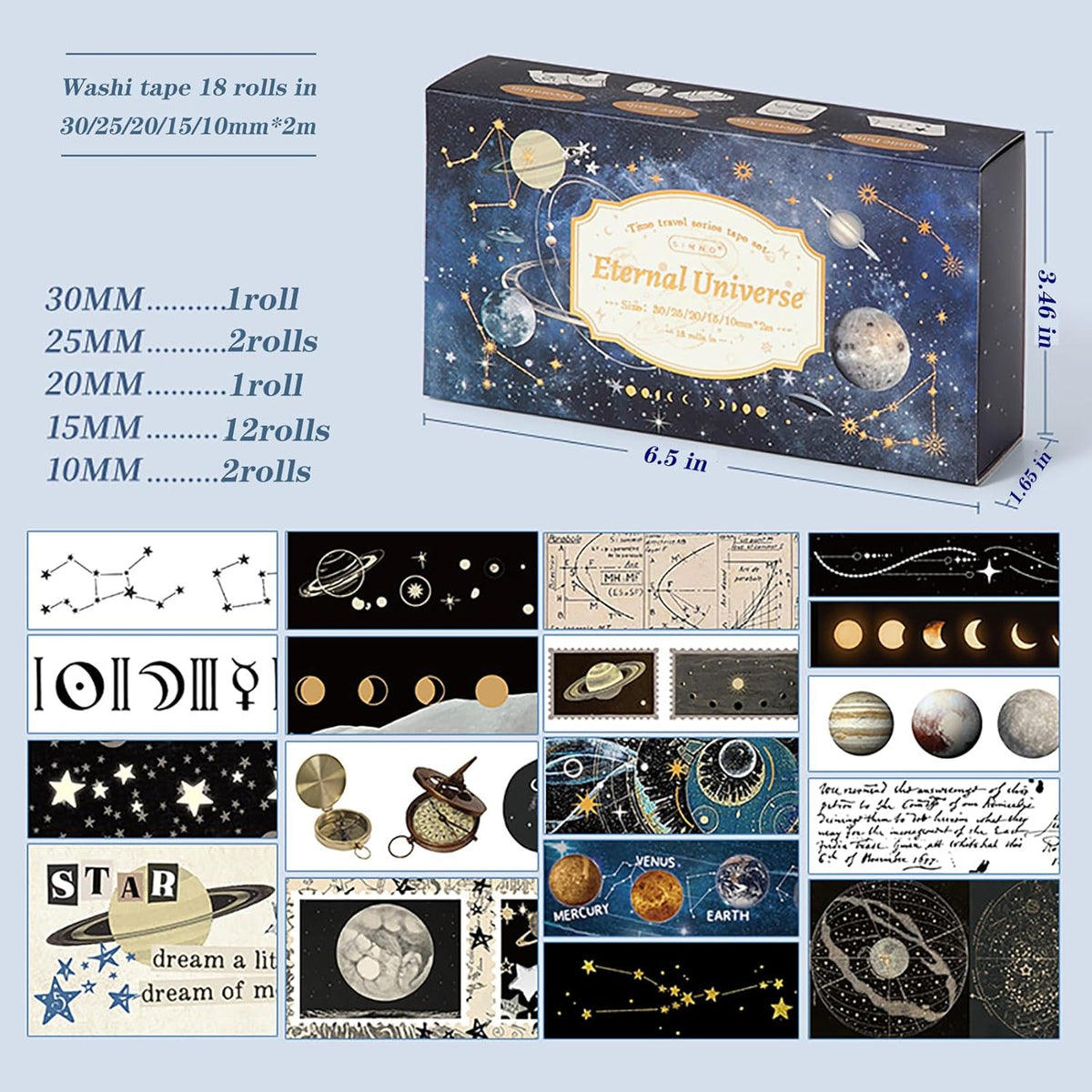 18 Rolls Celestial Washi Tape Set Galaxy washi Tape for Crafts and Journaling DIY washi Tape for