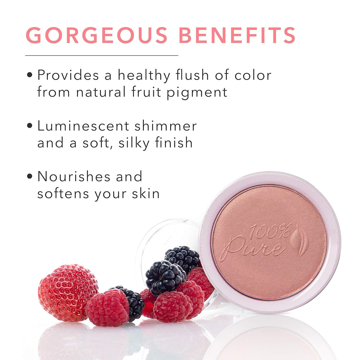 100% PURE Powder Blush (Fruit Pigmented), Peach, Soft Shimmery Finish, Nourishes Skin w/Rosehip