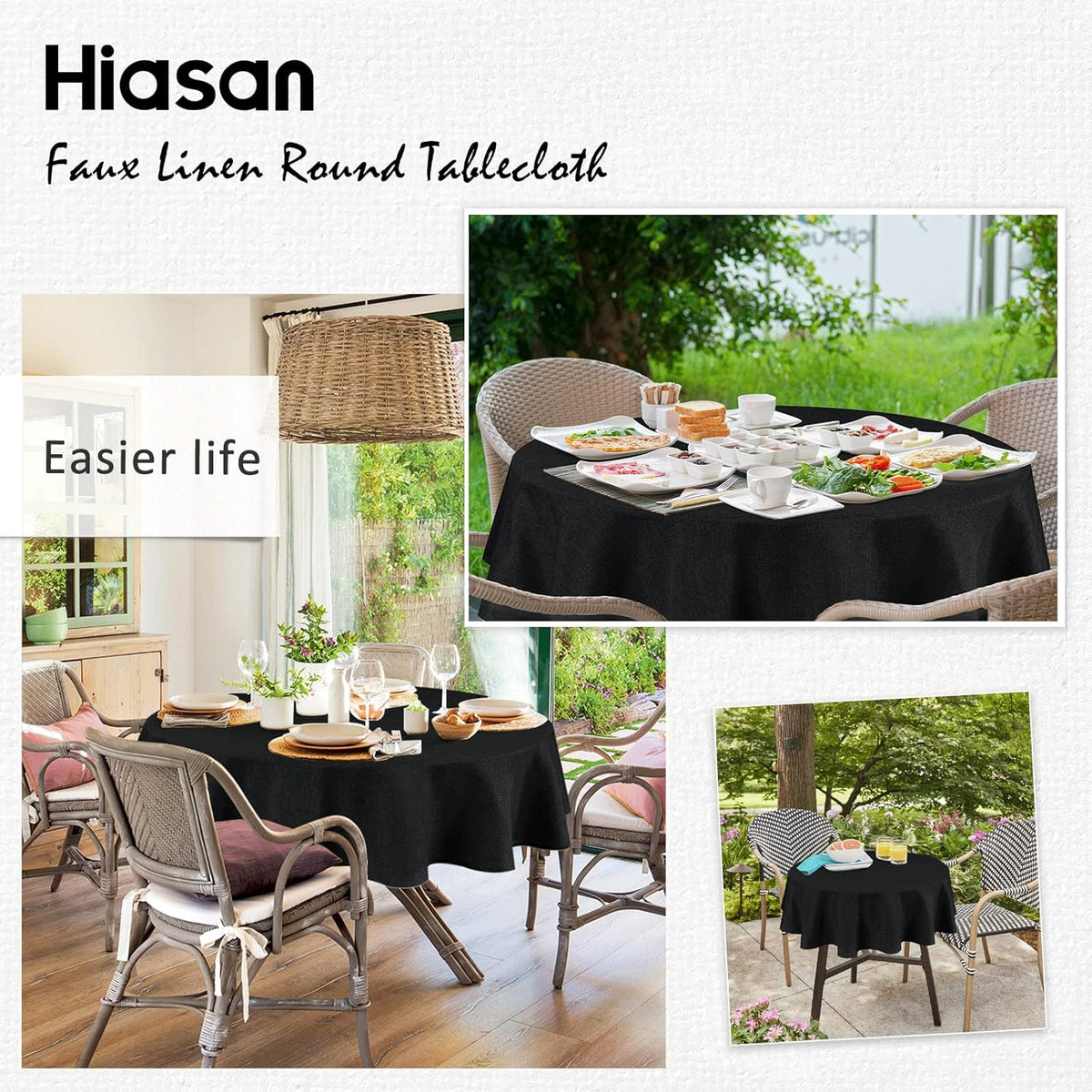 Hiasan Round Linen Tablecloth 50 Inch - Wrinkle and Stain Resistant Washable Polyester Fabric Table