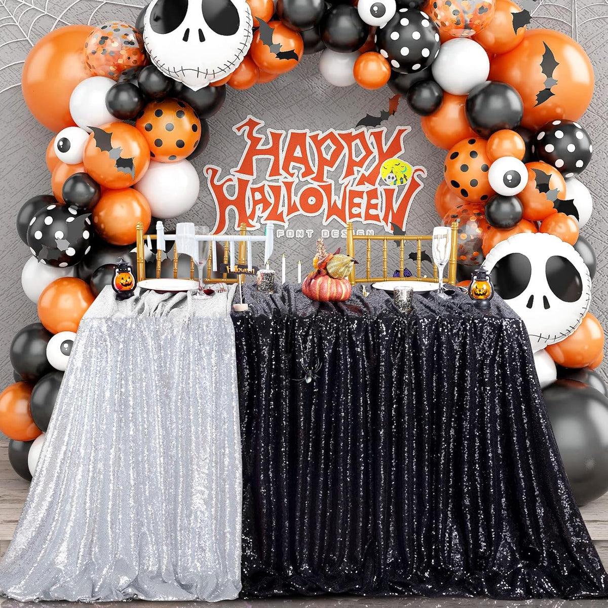 QueenDream Tablecloth 90x156 Rectangle Sequin Tablecloth Black Wedding Table Linens Glitter