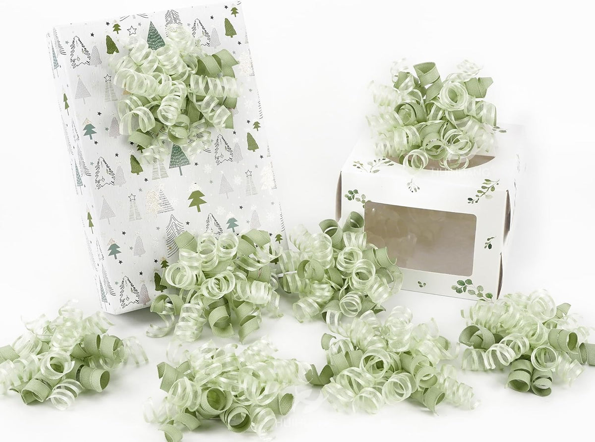 HUIHUANG Green Bows for Gift Wrapping Sage Green Gift Bows 5 inch x 8 Counts Self-Adhesive Curly