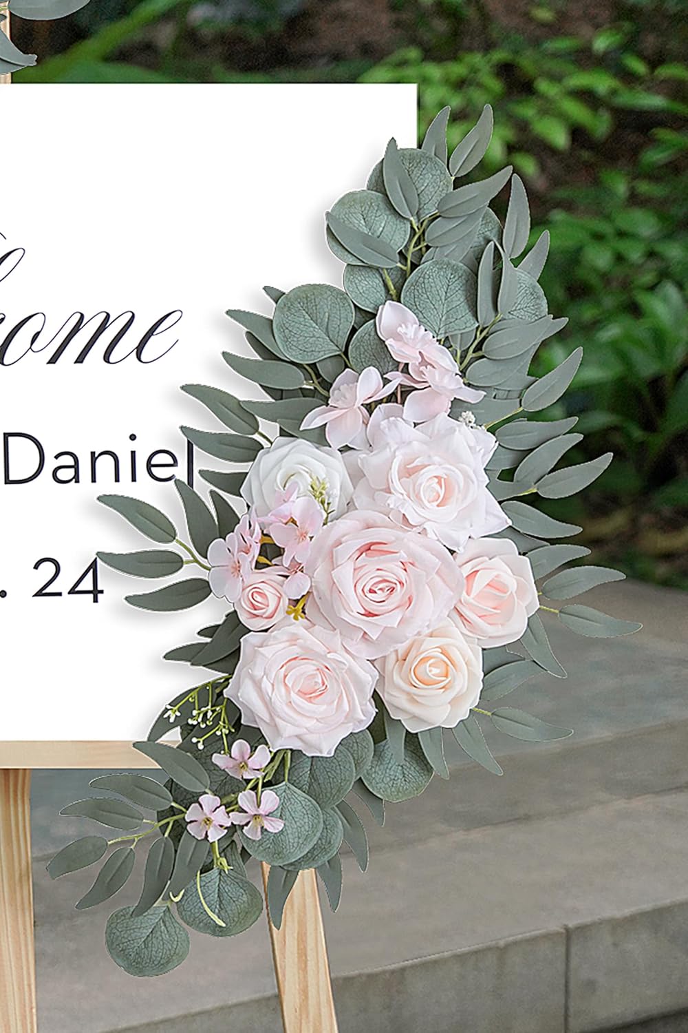 Pink Wedding Arch Flowers Set of 2 for Wedding Welcome Signs, Artificial Wedding Flowers for